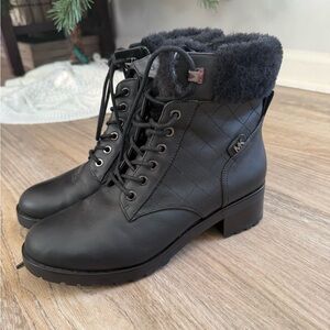 NWOT Michael Kors Black Leather Faux Fur Lined Combat Boots